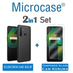 Microcase Realme 6i Elektrocase Serisi Kamera Korumalı Silikon Kılıf - Siyah + Tempered Glass Cam Koruma