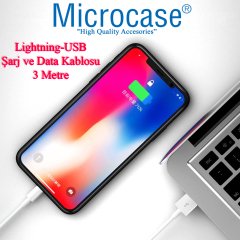 iPhone iPad Lightning USB Şarj ve Data Kablosu - 3 Metre Beyaz