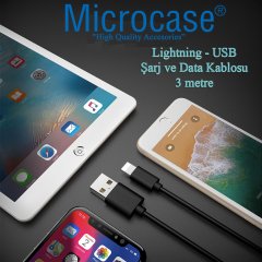 iPhone iPad Lightning USB Şarj ve Data Kablosu 3 Metre Siyah