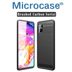 Microcase Samsung Galaxy A51 Brushed Carbon Fiber Silikon Kılıf - Siyah