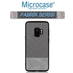 Microcase Samsung Galaxy S9 Fabrik Serisi Kumaş ve Deri Desen Kılıf - Gri