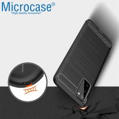 Microcase Samsung Galaxy S20 Brushed Carbon Fiber Silikon Kılıf - Siyah