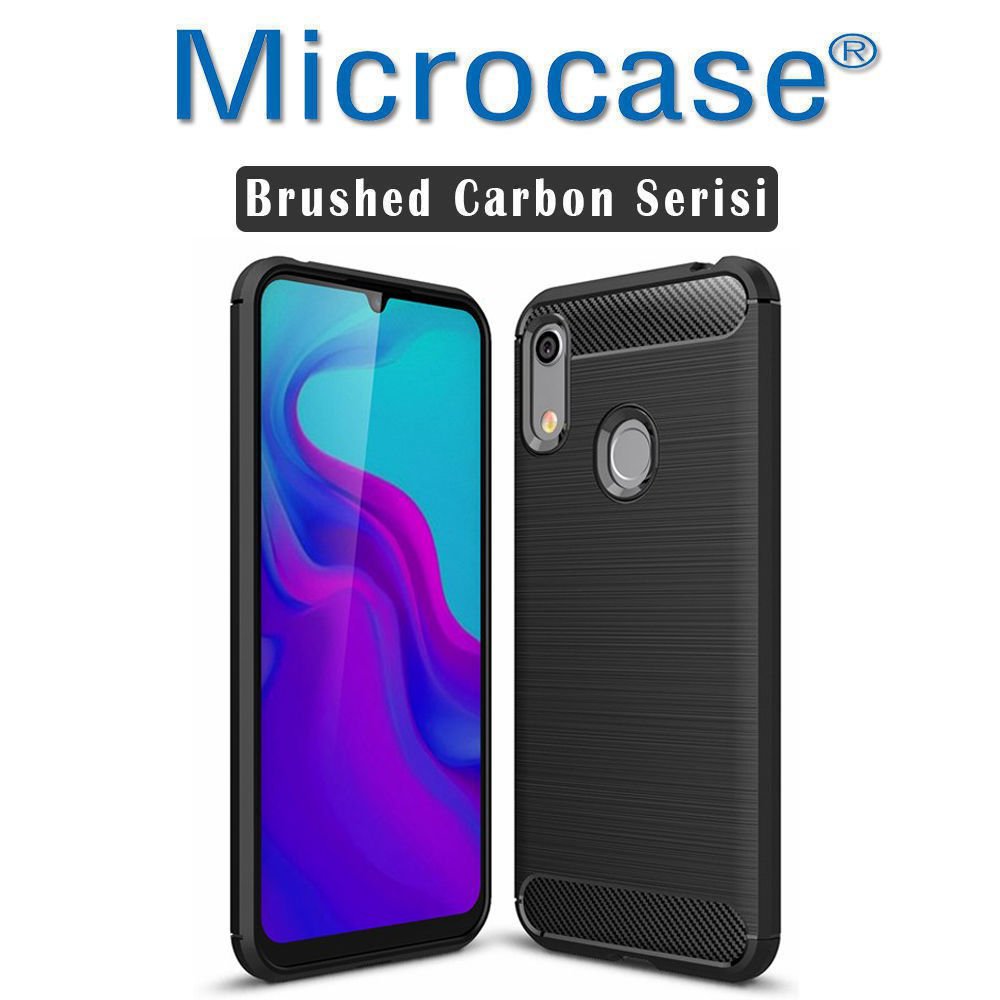 Microcase Huawei Y6s 2019 Brushed Carbon Fiber Silikon Kılıf - Siyah