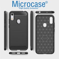Microcase Huawei Y6s 2019 Brushed Carbon Fiber Silikon Kılıf - Siyah