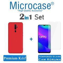 Microcase Oppo A5 2020 - A9 2020 Premium Matte Silikon Kılıf + Tempered Glass Cam Koruma