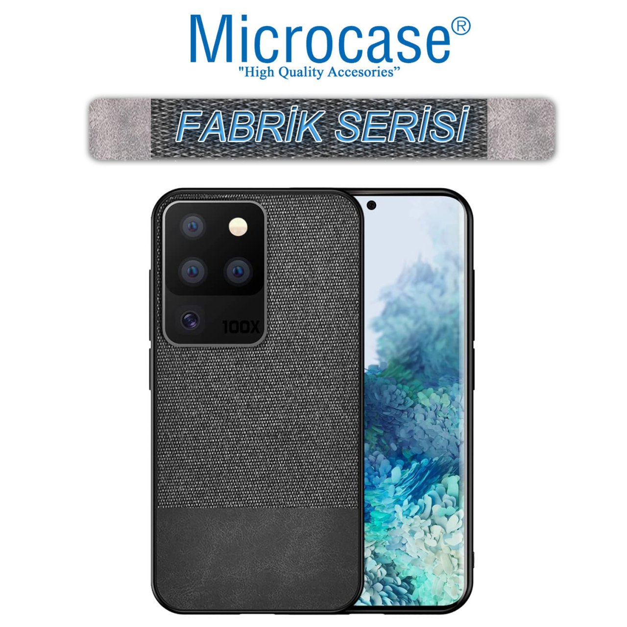 Microcase Samsung Galaxy S20 Ultra Fabrik Serisi Kumaş ve Deri Desen Kılıf - Siyah