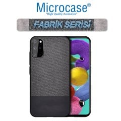 Microcase Samsung Galaxy S20 Plus Fabrik Serisi Kumaş ve Deri Desen Kılıf - Siyah