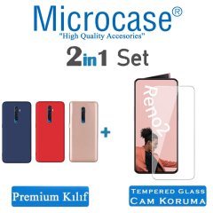 Microcase Oppo Reno 2 Premium Matte Silikon Kılıf + Tempered Glass Cam Koruma