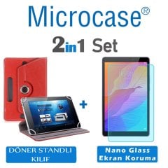 Microcase Huawei MatePad T8 8 inch Tablet Universal Döner Standlı Kılıf - Kırmızı + Nano Esnek Ekran Koruma Filmi