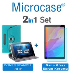 Microcase Huawei MatePad T8 8 inch Tablet Universal Döner Standlı Kılıf - Turkuaz + Nano Esnek Ekran Koruma Filmi