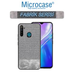 Microcase Realme 5 Pro Fabrik Serisi Kumaş ve Deri Desen Kılıf - Gri