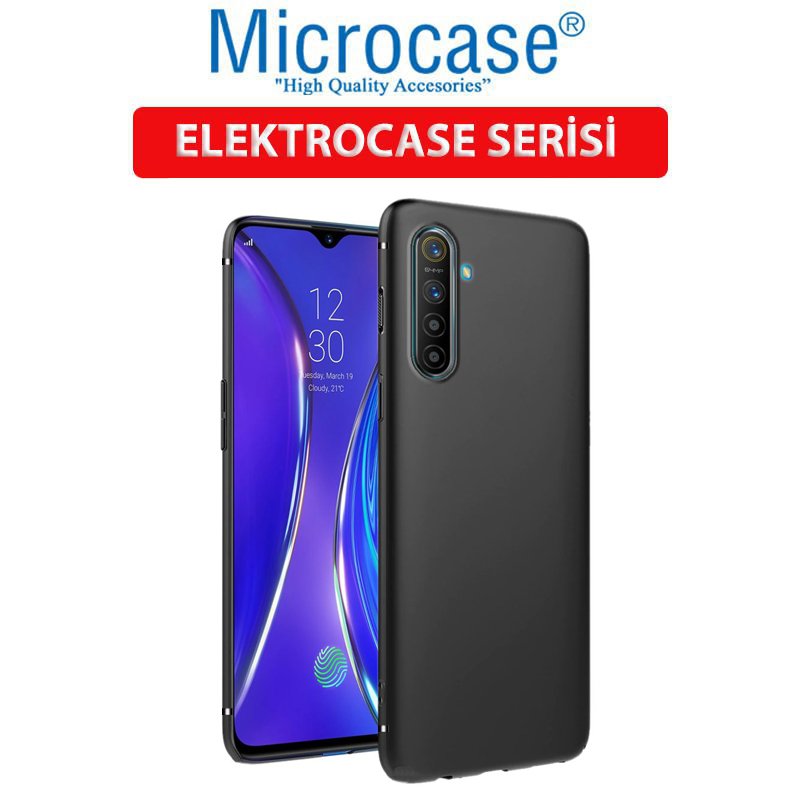Microcase Realme XT Elektrocase Serisi Kamera Korumalı Silikon TPU Kılıf - Siyah