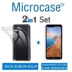 Microcase Xiaomi Redmi 7A Ultra İnce 0.2 mm Soft Silikon Kılıf + Tempered Glass Cam Koruma (SEÇENEKLİ)