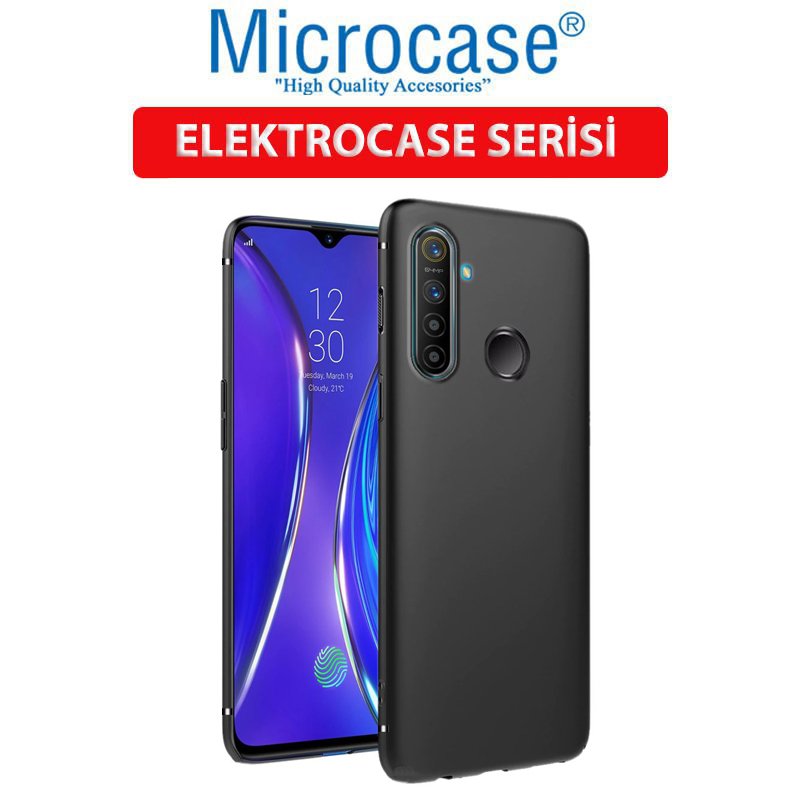 Microcase Realme 5 Pro Elektrocase Serisi Kamera Korumalı Silikon TPU Kılıf - Siyah