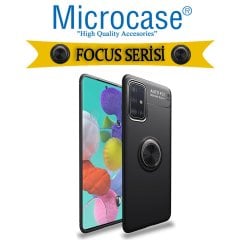 Microcase Samsung Galaxy A51 Focus Serisi Yüzük Standlı Silikon Kılıf - Siyah