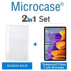Microcase Samsung Galaxy Tab S7 T870 Şeffaf Silikon Kılıf+ Tempered Glass Cam Koruma