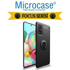 Microcase Samsung Galaxy A71 Focus Serisi Yüzük Standlı Silikon Kılıf - Siyah