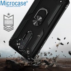 Microcase Xiaomi Redmi Note 8 Pro Anka Serisi Yüzük Standlı Armor Kılıf - Siyah + Tempered Glass Cam Koruma