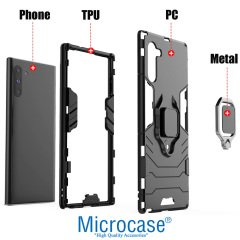 Microcase Samsung Galaxy Note 10 Batman Serisi Yüzük Standlı Armor Kılıf - Siyah