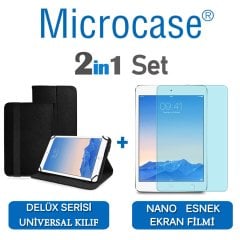 Microcase iPad Air 2 Delüx Serisi Universal Standlı Deri Kılıf - Siyah + Nano Esnek Ekran Koruma Filmi