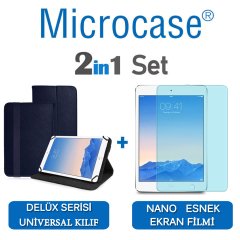 Microcase iPad Air 2 Delüx Serisi Universal Standlı Deri Kılıf - Lacivert + Nano Esnek Ekran Koruma Filmi