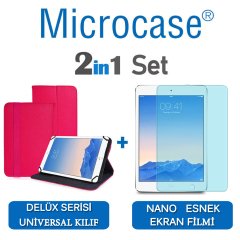 Microcase iPad Air 2 Delüx Serisi Universal Standlı Deri Kılıf - Pembe + Nano Esnek Ekran Koruma Filmi