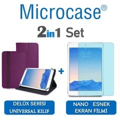 Microcase iPad Air 2 Delüx Serisi Universal Standlı Deri Kılıf - Mor + Nano Esnek Ekran Koruma Filmi