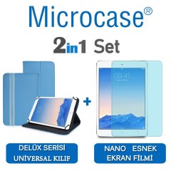 Microcase iPad Air 2 Delüx Serisi Universal Standlı Deri Kılıf - Turkuaz + Nano Esnek Ekran Koruma Filmi
