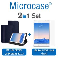 Microcase iPad Air 2 Delüx Serisi Universal Standlı Deri Kılıf - Lacivert + Ekran Koruma Filmi