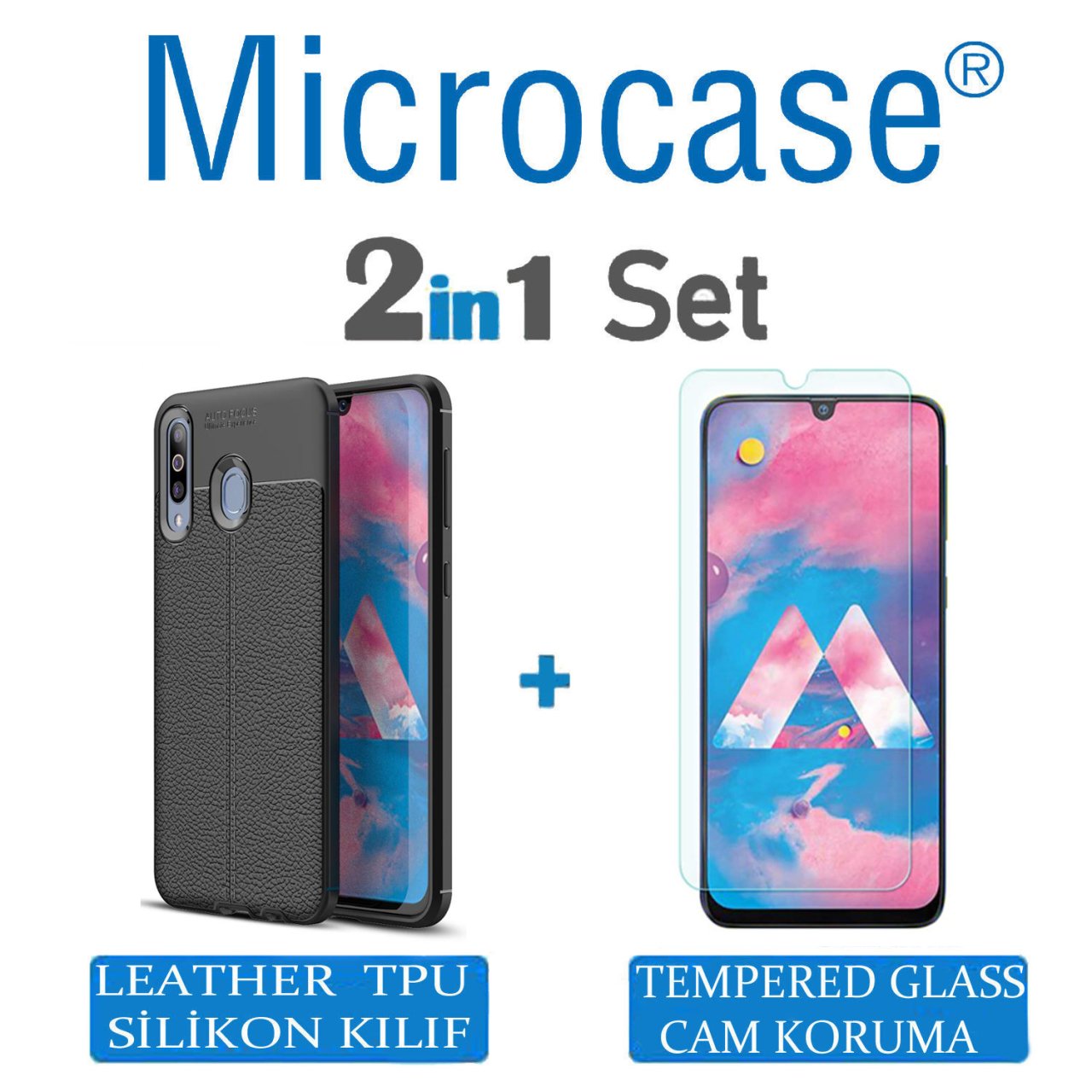 Microcase Samsung Galaxy M30 Leather Tpu Silikon Kılıf - Siyah + Tempered Glass Cam Koruma (SEÇENEKLİ)