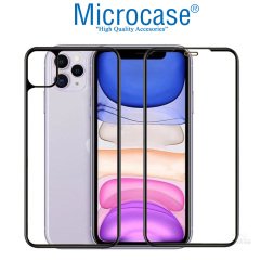 Microcase iPhone 11 Pro Ön ve Arka Tam Kaplayan Çerçeveli Tempered Ekran Koruyucu Cam - Siyah
