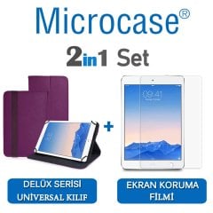 Microcase iPad Air 2 Delüx Serisi Universal Standlı Deri Kılıf - Mor + Ekran Koruma Filmi