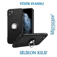 Microcase iPhone 11 Pro Yüzük Standlı Armor Silikon Kılıf - Siyah