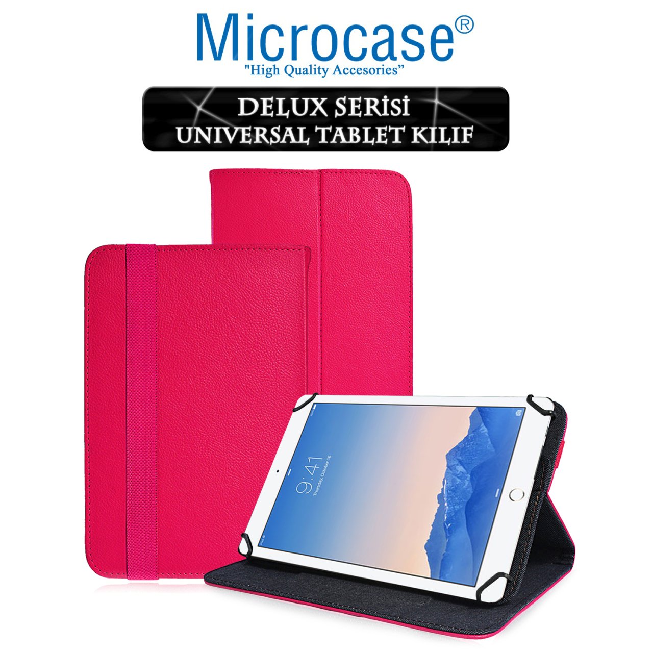 Microcase iPad Air 2 Delüx Serisi Universal Standlı Deri Kılıf - Pembe