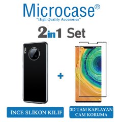 Microcase Huawei Mate 30 Pro İnce 0.2 mm Soft Silikon Kılıf + 3D Curved Tempered Glass Ekran Koruma