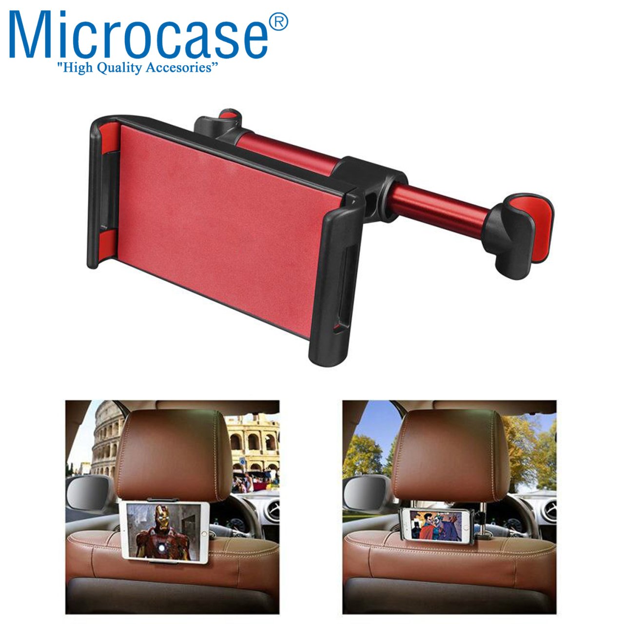Microcase Araç İçi Koltuk Arkası Tablet Telefon Tutucu Siyah-Kırmızı - AL2901