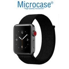 Microcase Apple Watch Seri 6 44mm Hasır Tasarım Kordon Kayış M-L KY5 Siyah