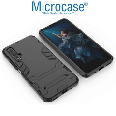 Microcase Huawei Honor 20 - Nova 5T Alfa Serisi Armor Standlı Perfect Koruma Kılıf - Siyah + Tempered Glass Cam Koruma