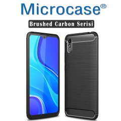 Microcase Xiaomi Redmi 9A Brushed Carbon Fiber Silikon Kılıf - Siyah