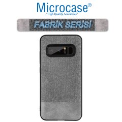 Microcase Samsung Galaxy Note 8 Fabrik Serisi Kumaş ve Deri Desen Kılıf - Gri