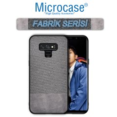 Microcase Samsung Galaxy Note 9 Fabrik Serisi Kumaş ve Deri Desen Kılıf - Gri