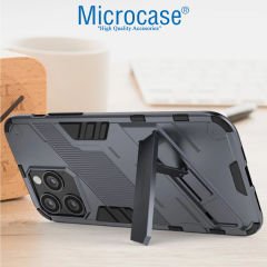 Microcase Apple iPhone 14 Pro Max Matrix Serisi Armor Standlı Perfect Koruma Kılıf - Siyah