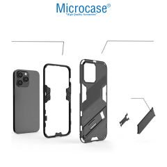 Microcase Apple iPhone 14 Pro Max Matrix Serisi Armor Standlı Perfect Koruma Kılıf - Siyah