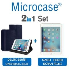 Microcase iPad Mini 4 Delüx Serisi Universal Standlı Deri Kılıf - Lacivert + Nano Esnek Ekran Koruma Filmi