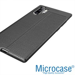 Microcase Samsung Note 10 Plus Leather Tpu Silikon Kılıf - Siyah