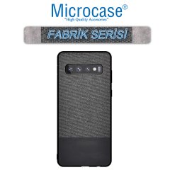 Microcase Samsung Galaxy S10 Fabrik Serisi Kumaş ve Deri Desen Kılıf - Siyah