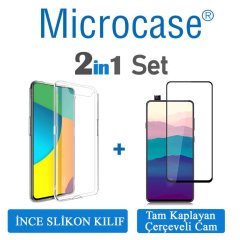 Microcase Samsung Galaxy A90 Ultra İnce 0.2 mm Soft Silikon Kılıf + Tam Kaplayan Çerçeveli Cam