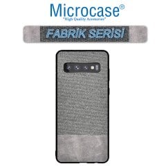 Microcase Samsung Galaxy S10 Fabrik Serisi Kumaş ve Deri Desen Kılıf - Gri
