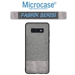 Microcase Samsung Galaxy S10e Fabrik Serisi Kumaş ve Deri Desen Kılıf - Gri