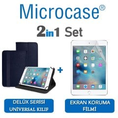 Microcase iPad Mini 4 Delüx Serisi Universal Standlı Deri Kılıf - Lacivert + Ekran Koruma Filmi